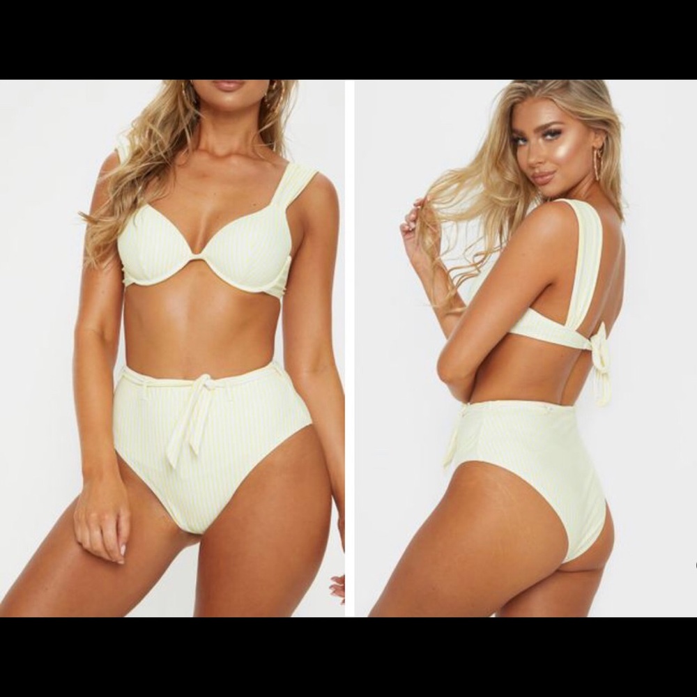 PrettyLittleThing Yellow Striped Bikini